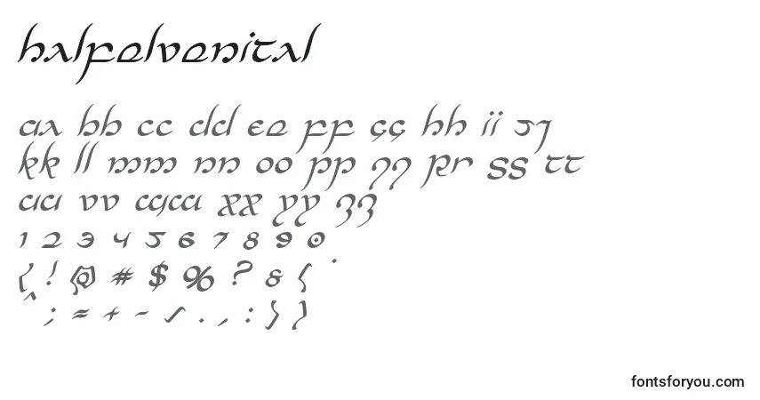 Schriftart Halfelvenital – Alphabet, Zahlen, spezielle Symbole
