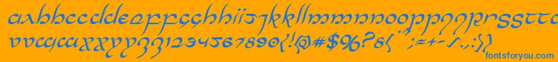 Halfelvenital-Schriftart – Blaue Schriften auf orangefarbenem Hintergrund