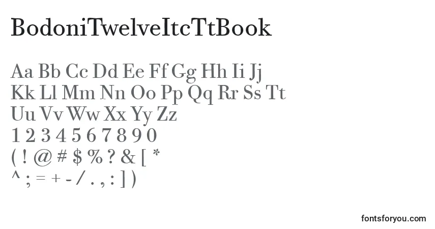 Czcionka BodoniTwelveItcTtBook – alfabet, cyfry, specjalne znaki