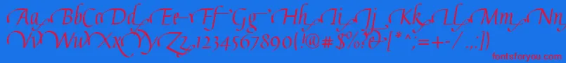 GaiusLtRegularSwashEnd-Schriftart – Rote Schriften auf blauem Hintergrund