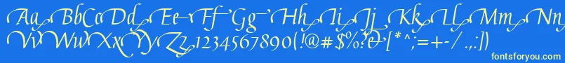 GaiusLtRegularSwashEnd-Schriftart – Gelbe Schriften auf blauem Hintergrund