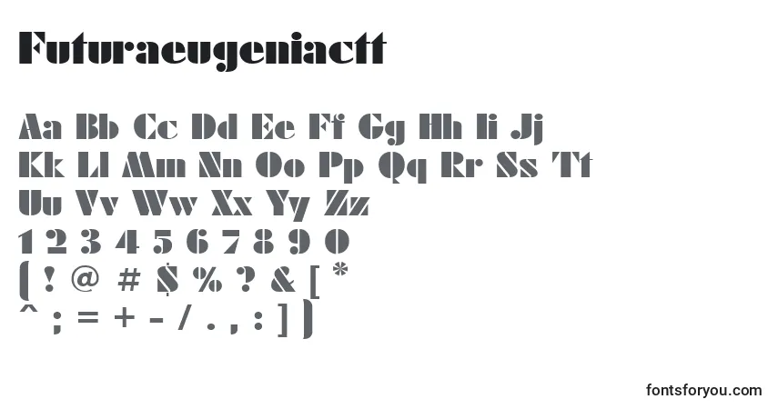 Czcionka Futuraeugeniactt – alfabet, cyfry, specjalne znaki
