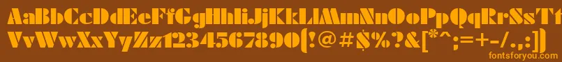 Futuraeugeniactt-Schriftart – Orangefarbene Schriften auf braunem Hintergrund