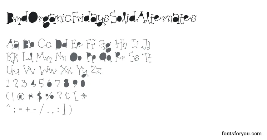 A fonte BmdOrganicFridaysSolidAlternates – alfabeto, números, caracteres especiais