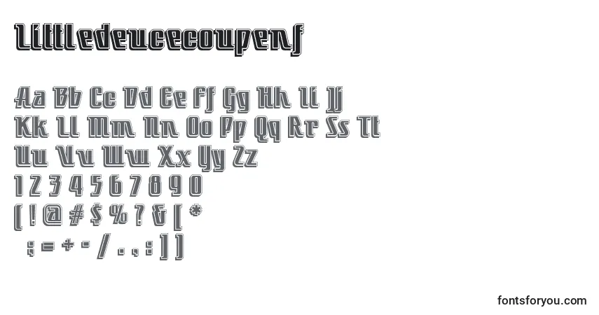 Schriftart Littledeucecoupenf (113268) – Alphabet, Zahlen, spezielle Symbole