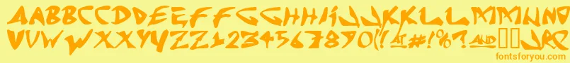 フォントJ Random C – オレンジの文字が黄色の背景にあります。