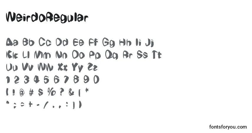 A fonte WeirdoRegular – alfabeto, números, caracteres especiais