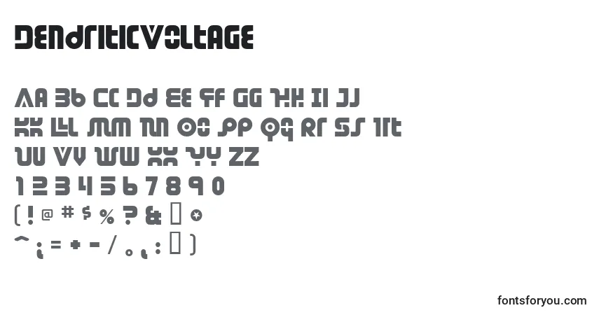 A fonte DendriticVoltage – alfabeto, números, caracteres especiais