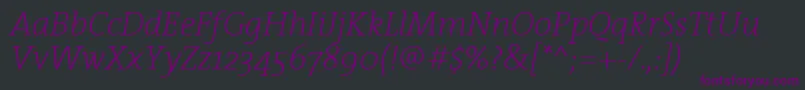 TheserifextralightItalic Font – Purple Fonts on Black Background