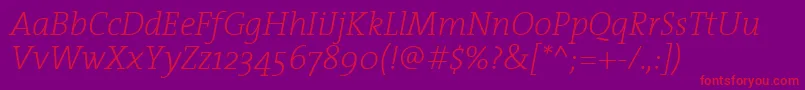 TheserifextralightItalic Font – Red Fonts on Purple Background