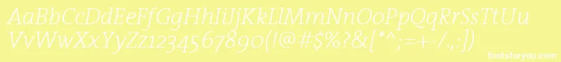 TheserifextralightItalic-Schriftart – Weiße Schriften auf gelbem Hintergrund