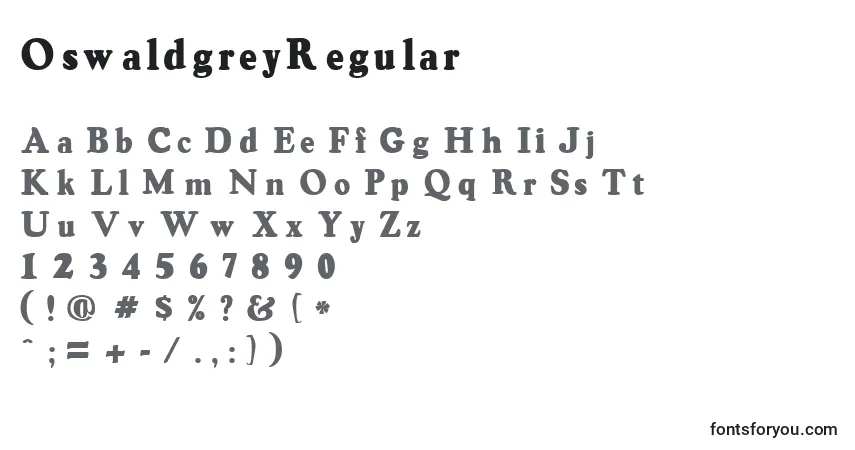 A fonte OswaldgreyRegular – alfabeto, números, caracteres especiais