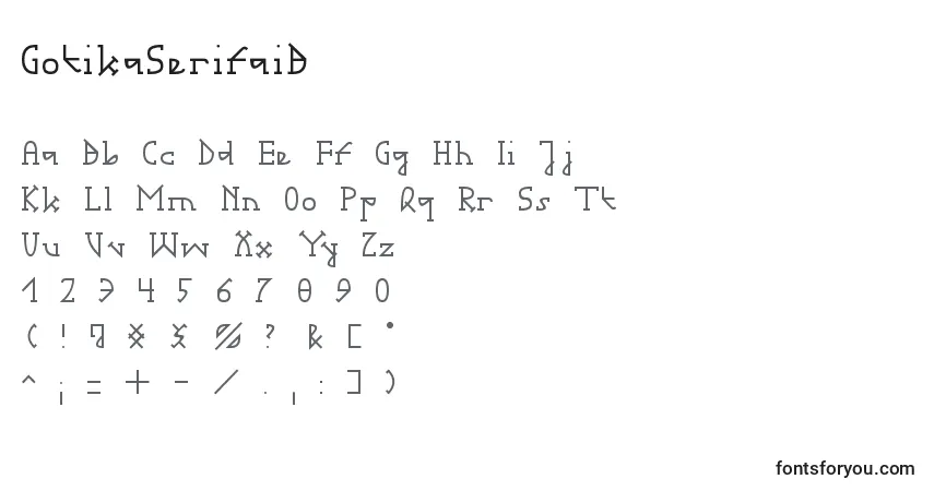 Czcionka GotikaSerifaiB – alfabet, cyfry, specjalne znaki