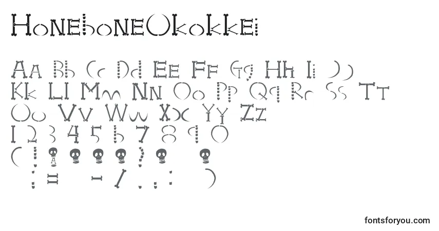 Czcionka HoneboneUkokkei – alfabet, cyfry, specjalne znaki