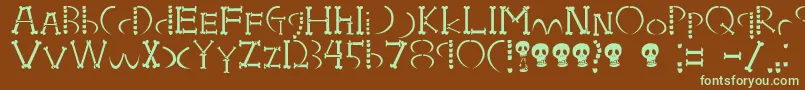 フォントHoneboneUkokkei – 緑色の文字が茶色の背景にあります。