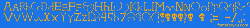 HoneboneUkokkei Font – Orange Fonts on Blue Background