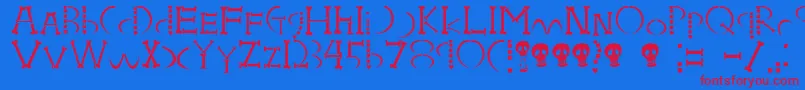 HoneboneUkokkei-Schriftart – Rote Schriften auf blauem Hintergrund