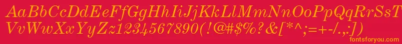 CenturyexpandedltstdItalic-Schriftart – Orangefarbene Schriften auf rotem Hintergrund