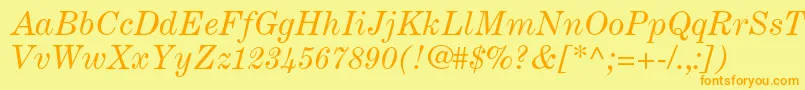 フォントCenturyexpandedltstdItalic – オレンジの文字が黄色の背景にあります。