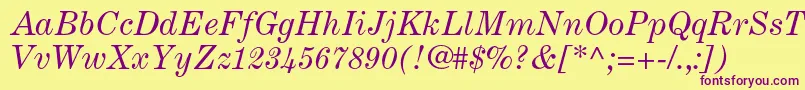 CenturyexpandedltstdItalic-Schriftart – Violette Schriften auf gelbem Hintergrund
