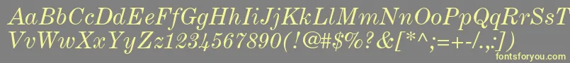 CenturyexpandedltstdItalic-fontti – keltaiset fontit harmaalla taustalla