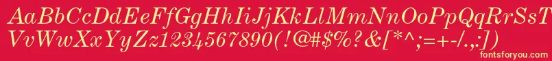 CenturyexpandedltstdItalic-fontti – keltaiset fontit punaisella taustalla