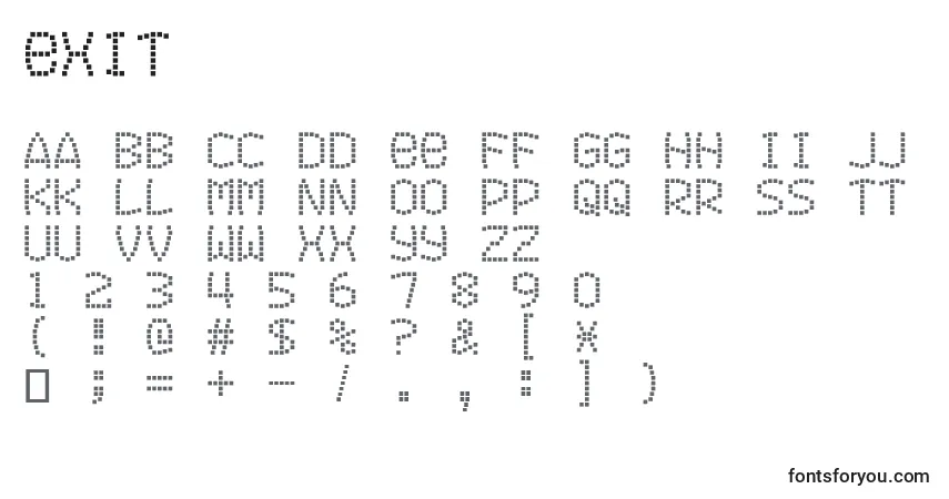 Schriftart Exit – Alphabet, Zahlen, spezielle Symbole