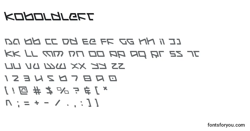 Koboldleft-fontti – aakkoset, numerot, erikoismerkit