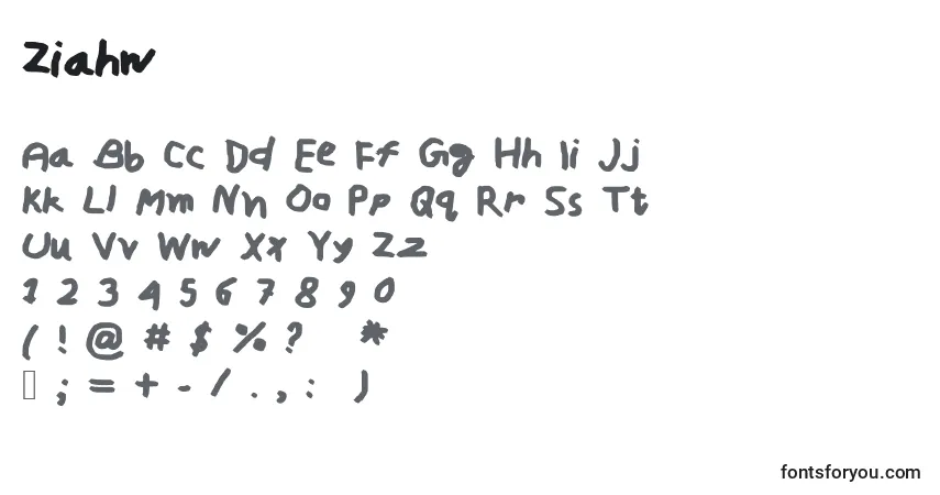 Schriftart Ziahw – Alphabet, Zahlen, spezielle Symbole
