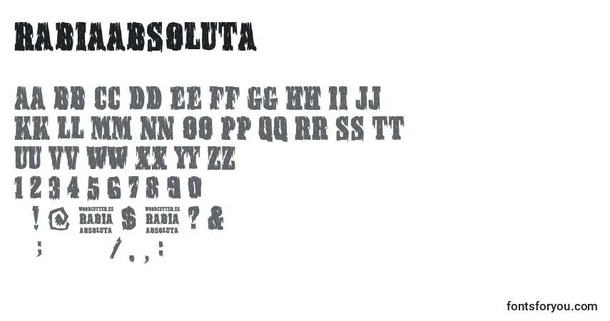 Czcionka RabiaAbsoluta – alfabet, cyfry, specjalne znaki