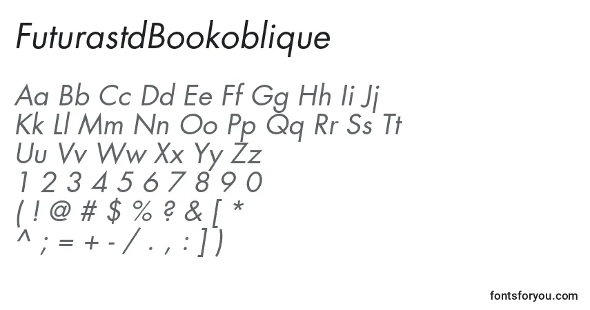 Czcionka FuturastdBookoblique – alfabet, cyfry, specjalne znaki