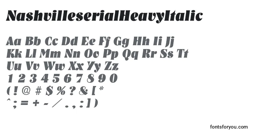 Шрифт NashvilleserialHeavyItalic – алфавит, цифры, специальные символы
