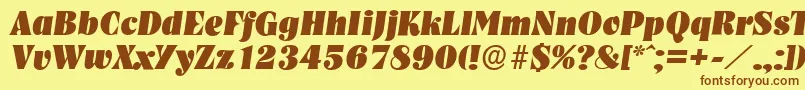 Fonte NashvilleserialHeavyItalic – fontes marrons em um fundo amarelo