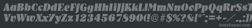 Lisätietoja NashvilleserialHeavyItalic-fontista NashvilleserialHeavyItalic-fontti – harmaat kirjasimet mustalla taustalla