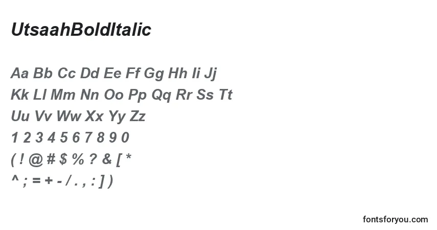 Шрифт UtsaahBoldItalic – алфавит, цифры, специальные символы