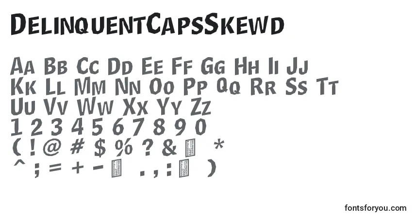 Шрифт DelinquentCapsSkewd – алфавит, цифры, специальные символы