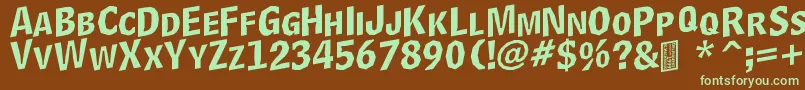 フォントDelinquentCapsSkewd – 緑色の文字が茶色の背景にあります。