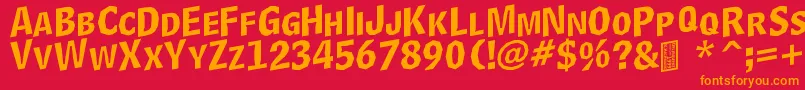 DelinquentCapsSkewd-Schriftart – Orangefarbene Schriften auf rotem Hintergrund