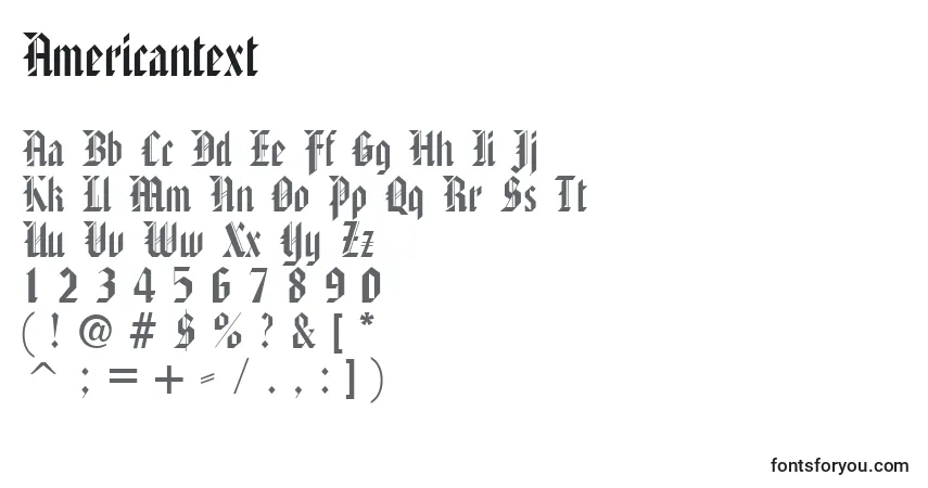 A fonte Americantext – alfabeto, números, caracteres especiais