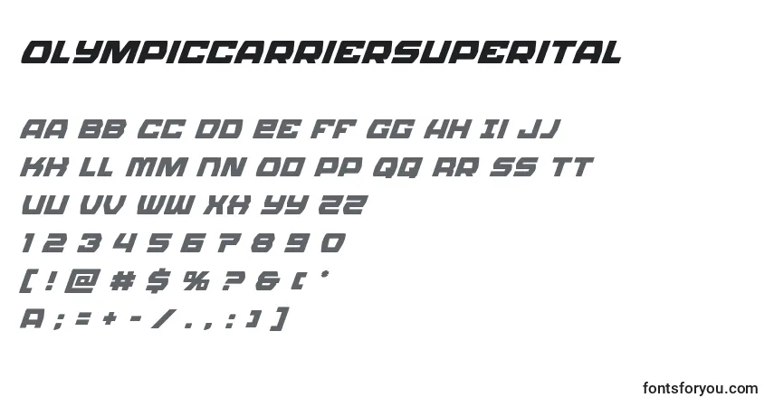 Czcionka Olympiccarriersuperital – alfabet, cyfry, specjalne znaki
