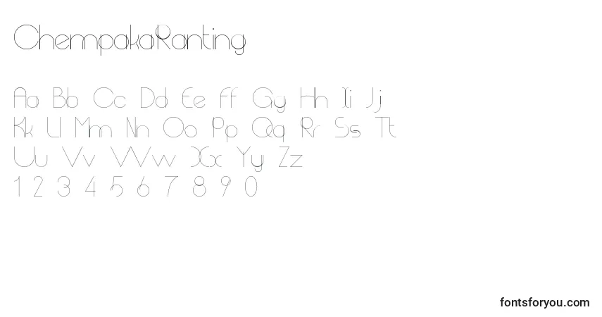 Czcionka ChempakaRanting – alfabet, cyfry, specjalne znaki