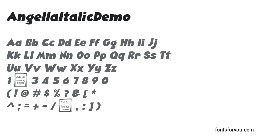 Шрифт AngellaItalicDemo – алфавит, цифры, специальные символы