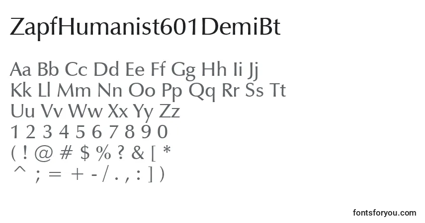 A fonte ZapfHumanist601DemiBt – alfabeto, números, caracteres especiais