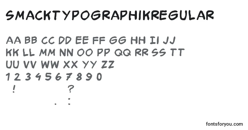 Schriftart Smacktypographikregular – Alphabet, Zahlen, spezielle Symbole