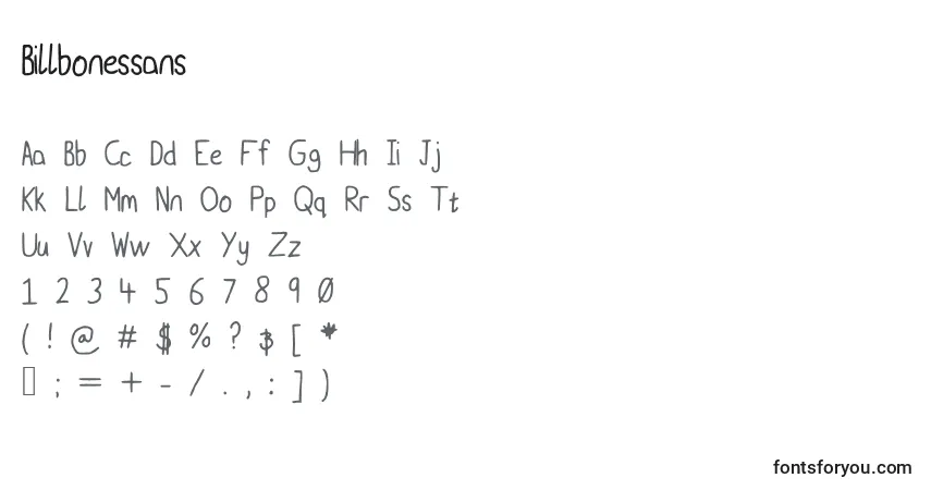 A fonte Billbonessans – alfabeto, números, caracteres especiais