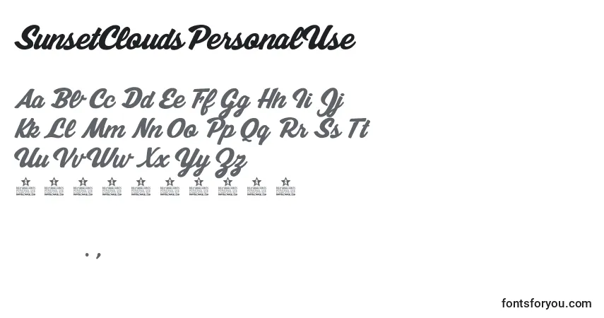 SunsetCloudsPersonalUse Font – alphabet, numbers, special characters