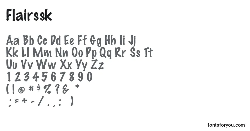 Czcionka Flairssk – alfabet, cyfry, specjalne znaki