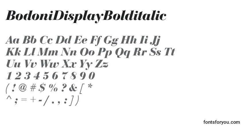 Czcionka BodoniDisplayBolditalic – alfabet, cyfry, specjalne znaki