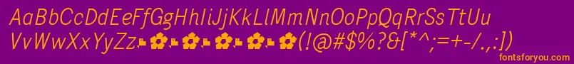 PentaySansLightItalic-fontti – oranssit fontit violetilla taustalla