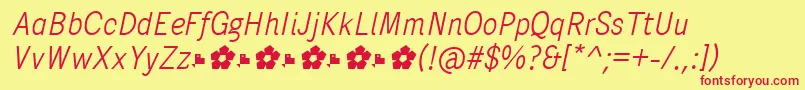 Fonte PentaySansLightItalic – fontes vermelhas em um fundo amarelo